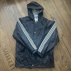 Adidas Men's Black Windbreaker with White Stripes